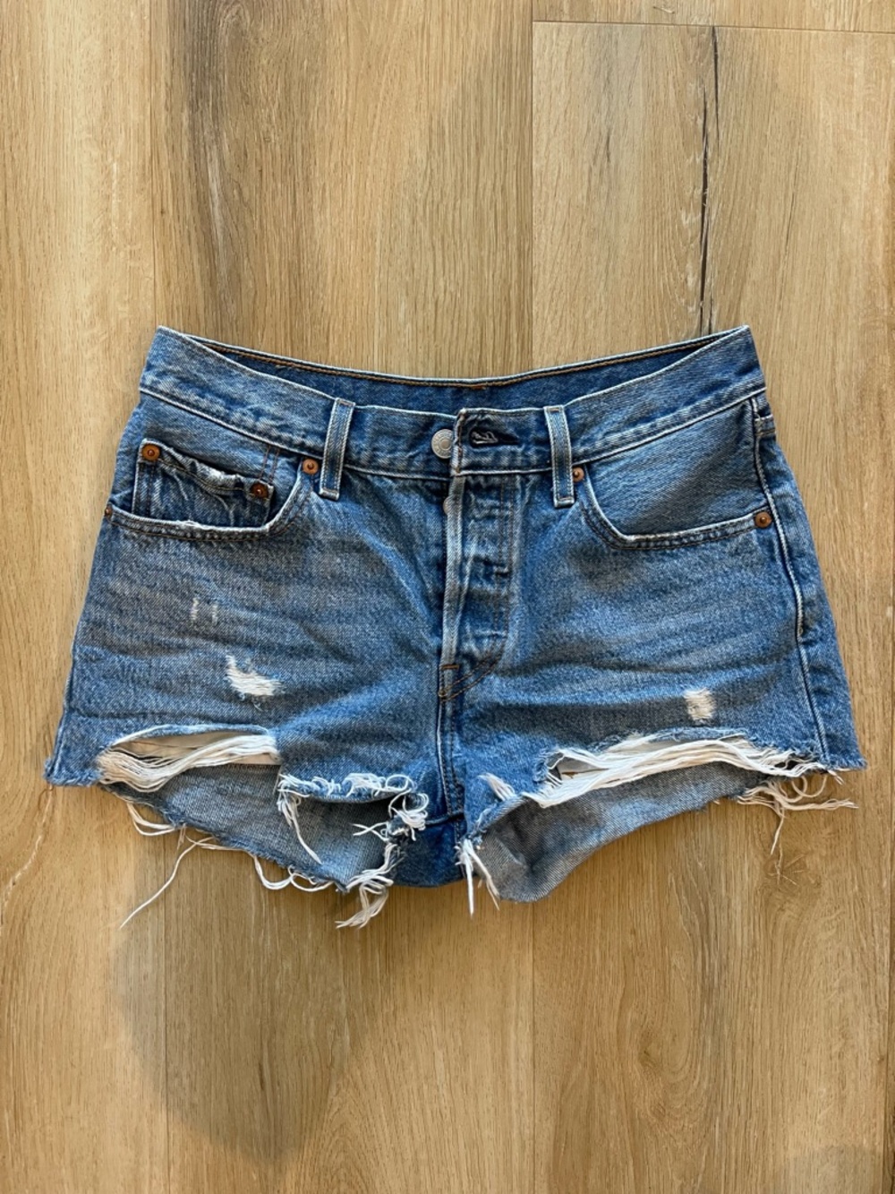 Women's Blue Distressed Denim Shorts